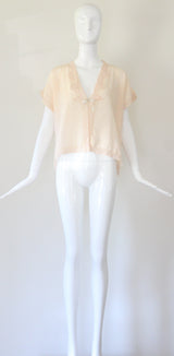 "Zig Zag Seams & Silk" Vintage 1930's Pale Peach Bed Jacket UK 14 US 10