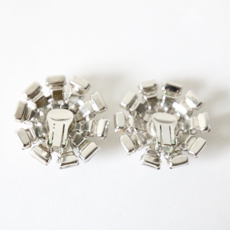 "Sunburst Rhinestones" Vintage 1950's Silver Rhinestone Clip on Earrings