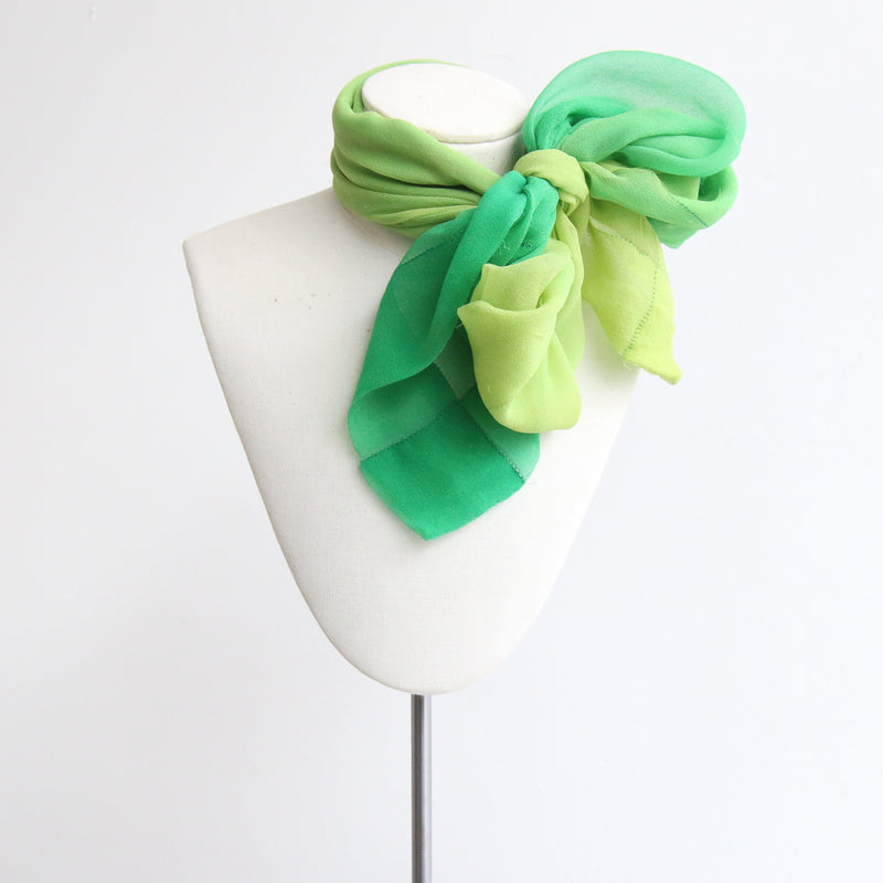 "Zesty Green" Vintage 1930's Green Ombre Silk Chiffon Scarf