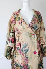 "Chateaux Florals" Vintage 1920's Blooming Floral Print Heavy Linen Coat UK 10-16 US 6-12