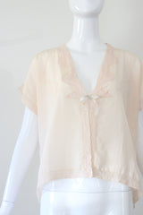 "Zig Zag Seams & Silk" Vintage 1930's Pale Peach Bed Jacket UK 14 US 10
