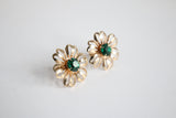 "Emerald Florals" Vintage 1950's Gold & Emerald Rhinestone Screw Back Earrings