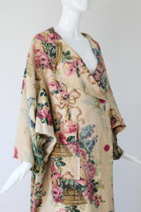 "Chateaux Florals" Vintage 1920's Blooming Floral Print Heavy Linen Coat UK 10-16 US 6-12