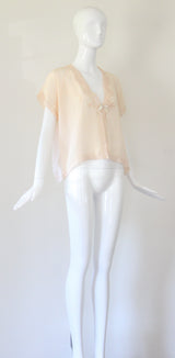 "Zig Zag Seams & Silk" Vintage 1930's Pale Peach Bed Jacket UK 14 US 10