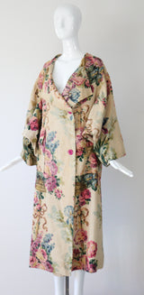 "Chateaux Florals" Vintage 1920's Blooming Floral Print Heavy Linen Coat UK 10-16 US 6-12
