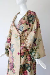 "Chateaux Florals" Vintage 1920's Blooming Floral Print Heavy Linen Coat UK 10-16 US 6-12