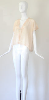 "Zig Zag Seams & Silk" Vintage 1930's Pale Peach Bed Jacket UK 14 US 10