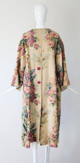 "Chateaux Florals" Vintage 1920's Blooming Floral Print Heavy Linen Coat UK 10-16 US 6-12