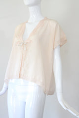 "Zig Zag Seams & Silk" Vintage 1930's Pale Peach Bed Jacket UK 14 US 10