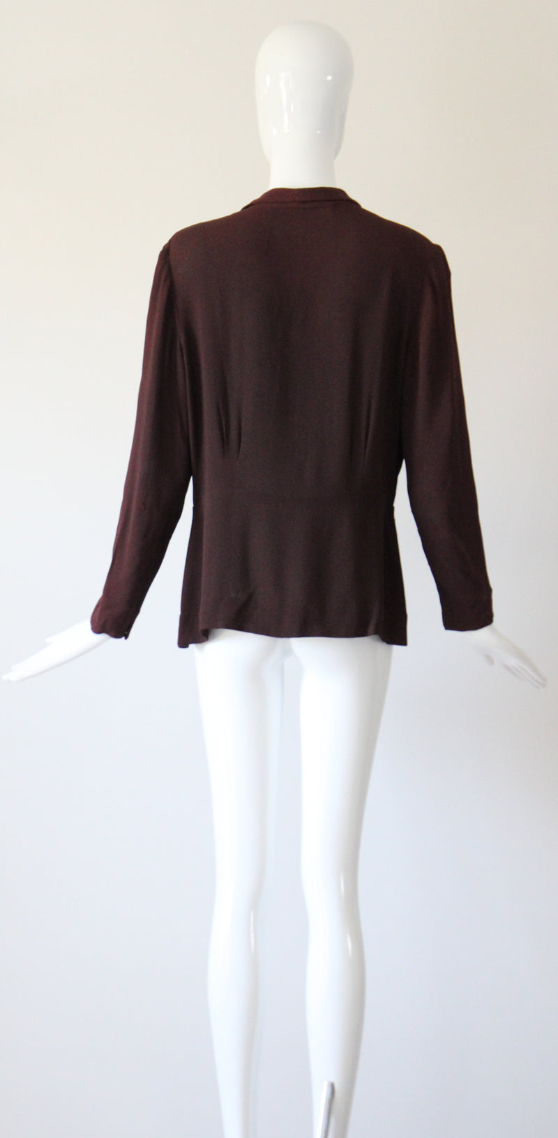 "Bronze Soutache Beadwork" Vintage 1940's Bitter Chocolate Brown Crepe Silk Jacket UK 14 US 10