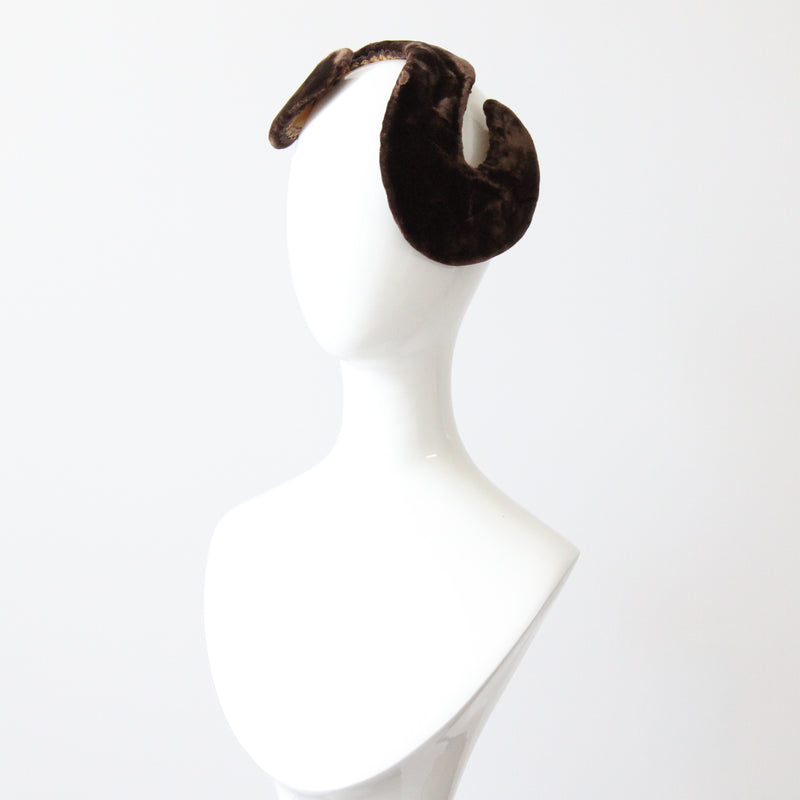 "Bitter Chocolate Velvet" Vintage 1950's S Shaped Fascinator Hat