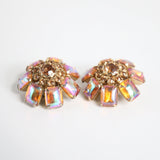 “Sunset Cabochons" Vintage 1950's Bronze Rhinestone & Cabochons Statement Clip On Earrings