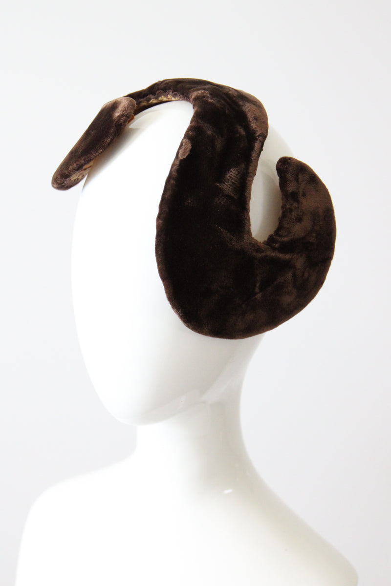 "Bitter Chocolate Velvet" Vintage 1950's S Shaped Fascinator Hat