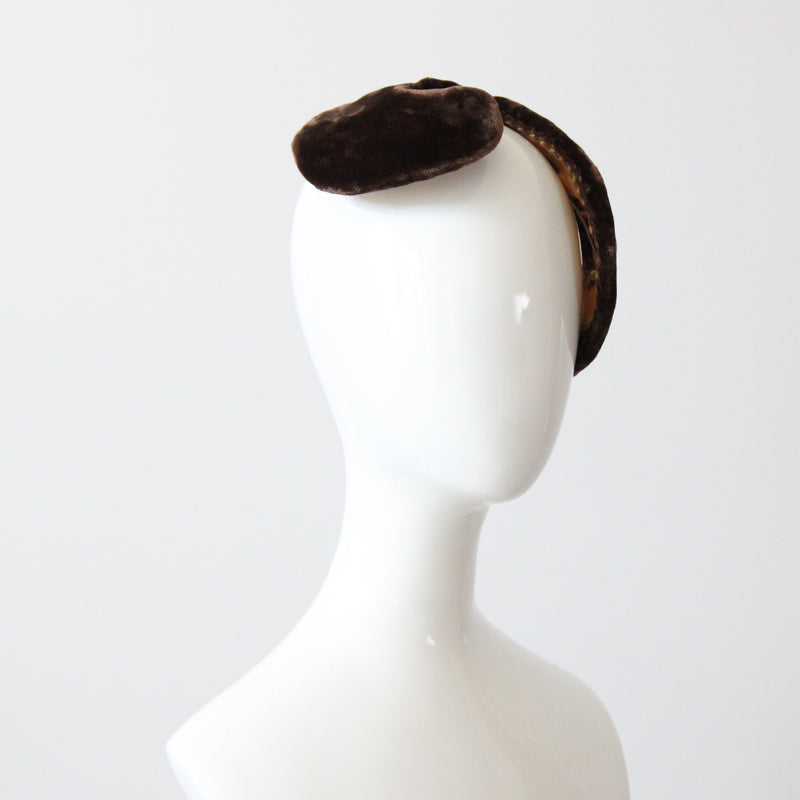"Bitter Chocolate Velvet" Vintage 1950's S Shaped Fascinator Hat