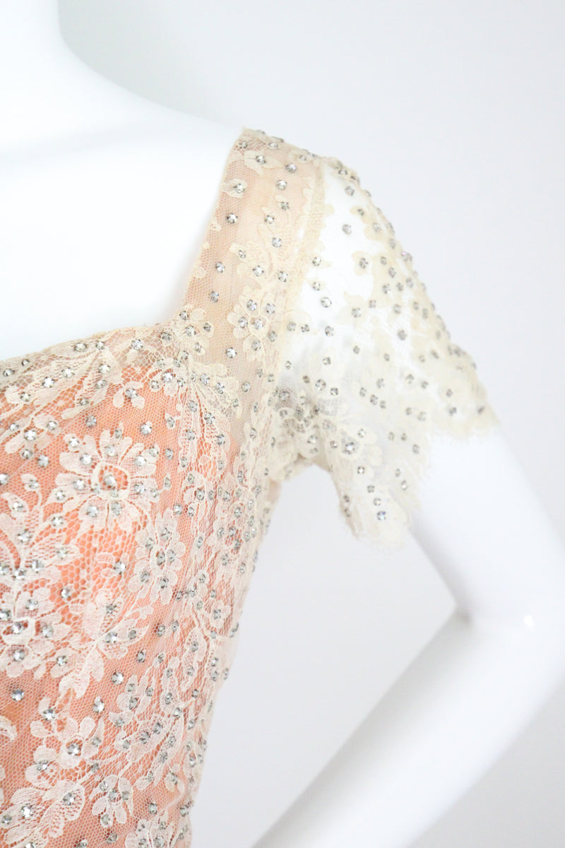 "Chantilly Lace & Rhinestones" Vintage 1950's Howard Greer Lace Dress UK 8 US 4