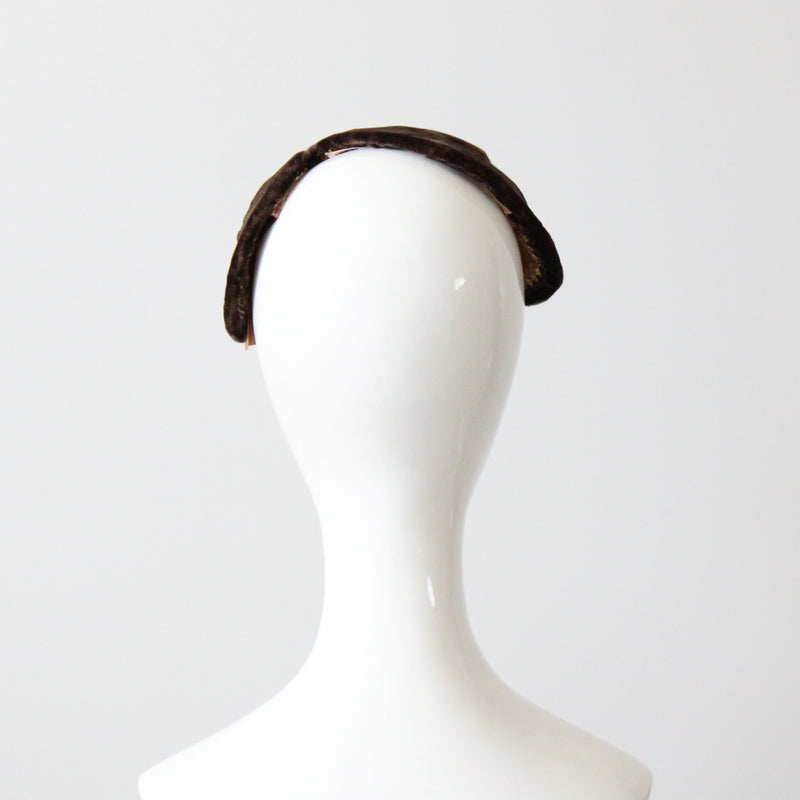 "Bitter Chocolate Velvet" Vintage 1950's S Shaped Fascinator Hat