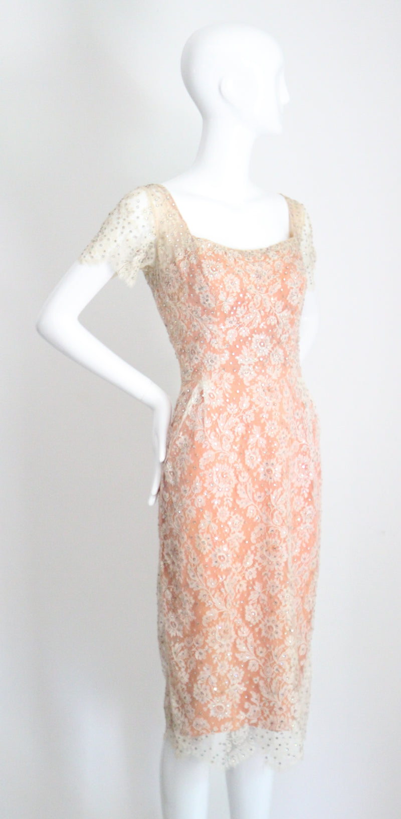 "Chantilly Lace & Rhinestones" Vintage 1950's Howard Greer Lace Dress UK 8 US 4