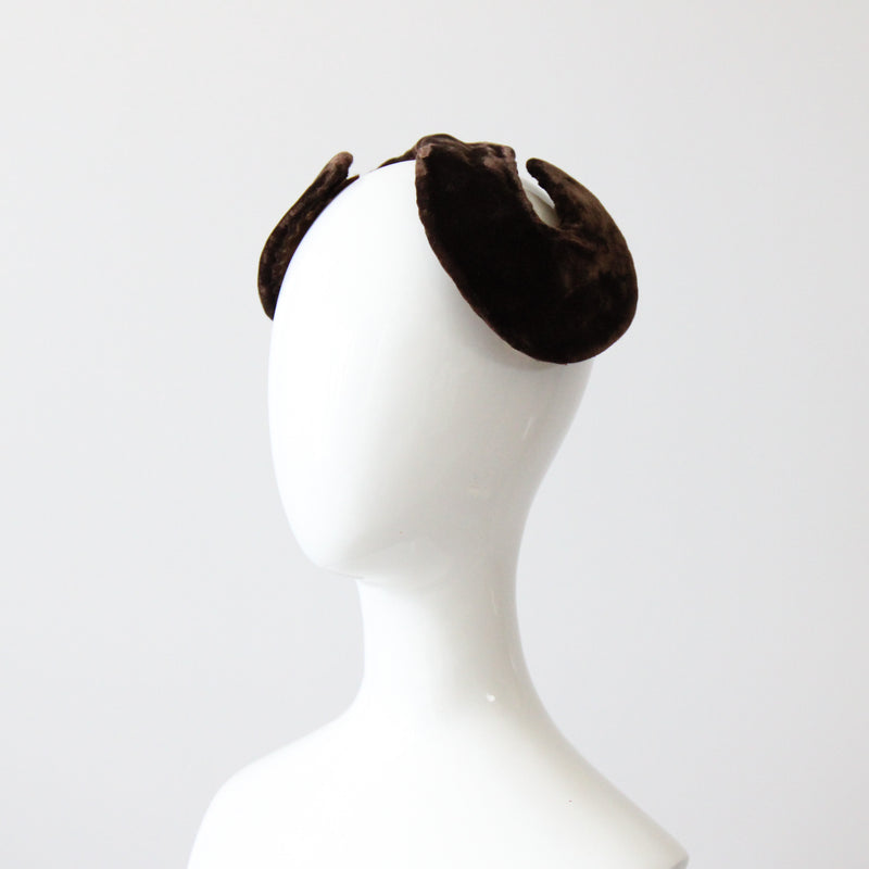"Bitter Chocolate Velvet" Vintage 1950's S Shaped Fascinator Hat