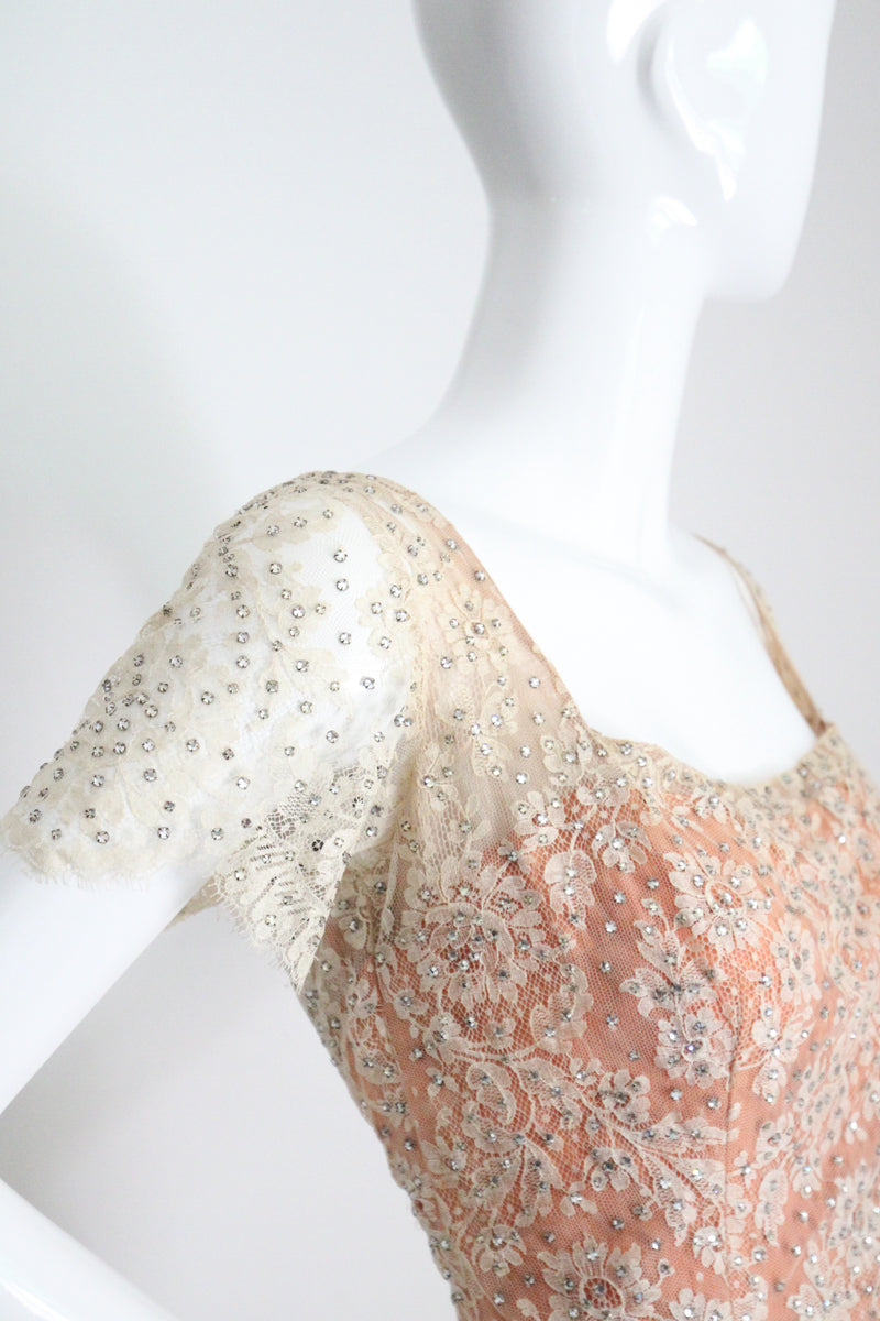 "Chantilly Lace & Rhinestones" Vintage 1950's Howard Greer Lace Dress UK 8 US 4