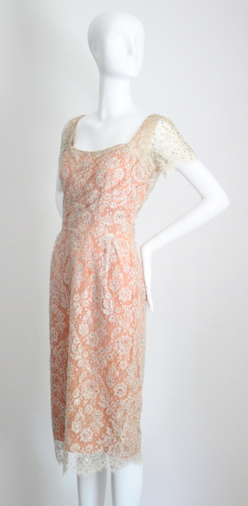 "Chantilly Lace & Rhinestones" Vintage 1950's Howard Greer Lace Dress UK 8 US 4