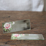 Vintage 1940's Floral Painted Glass Mirror Place Cards