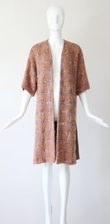 "Apricot Bouclé" Vintage 1950's Apricot & Blush Bouclé Wool Duster Coat UK 14 US 10