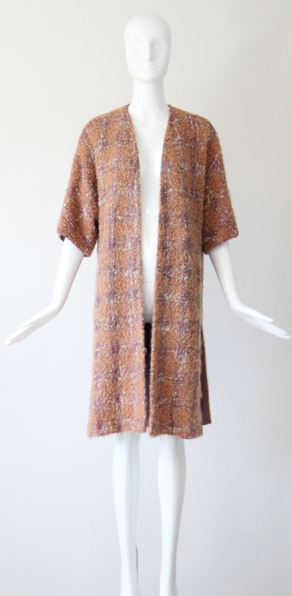 "Apricot Bouclé" Vintage 1950's Apricot & Blush Bouclé Wool Duster Coat UK 14 US 10