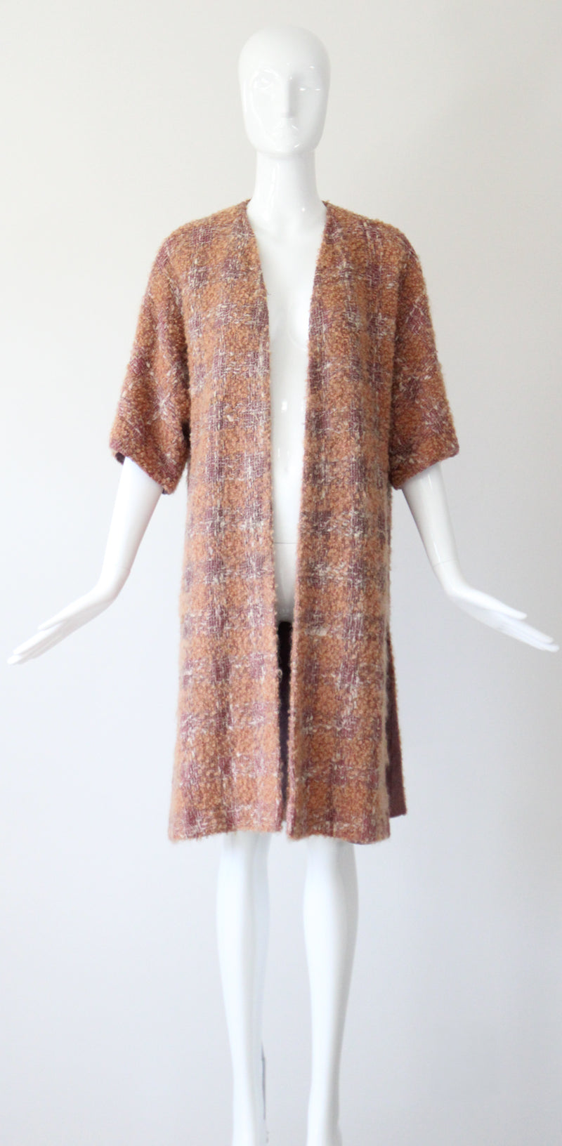 "Apricot Bouclé" Vintage 1950's Apricot & Blush Bouclé Wool Duster Coat UK 14 US 10
