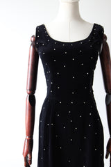 "Velvet & Rhinestones" Vintage 1950's Black Velvet & Rhinestone Embellished Cocktail Dress UK 8 US 4