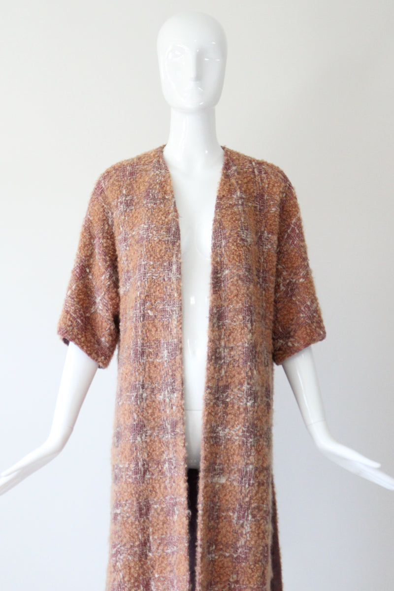 "Apricot Bouclé" Vintage 1950's Apricot & Blush Bouclé Wool Duster Coat UK 14 US 10