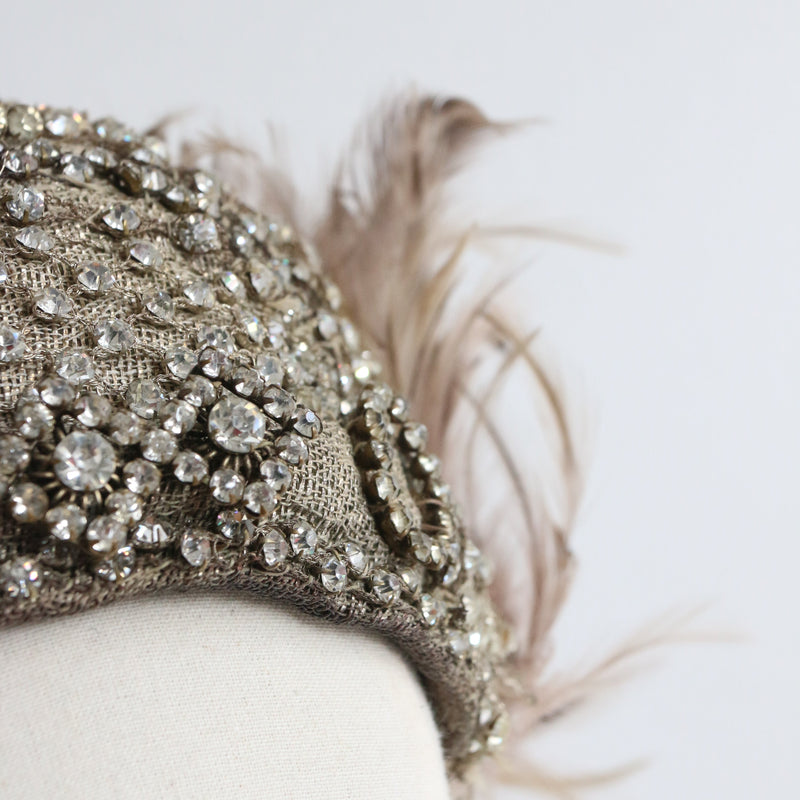 "Silver Rhinestones & Lamé" Vintage 1920's Lamé & Rhinestone Cloche Hat