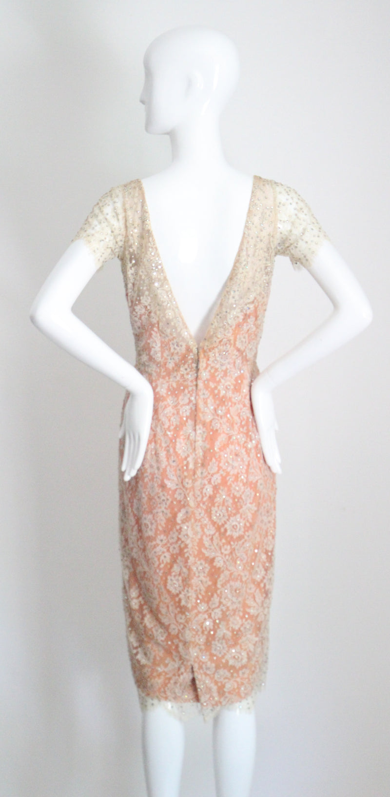 "Chantilly Lace & Rhinestones" Vintage 1950's Howard Greer Lace Dress UK 8 US 4