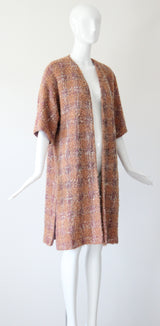 "Apricot Bouclé" Vintage 1950's Apricot & Blush Bouclé Wool Duster Coat UK 14 US 10