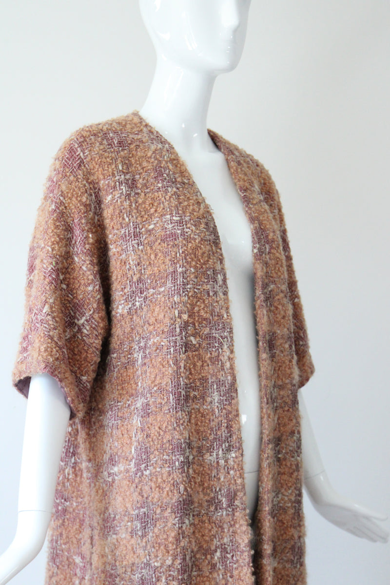"Apricot Bouclé" Vintage 1950's Apricot & Blush Bouclé Wool Duster Coat UK 14 US 10