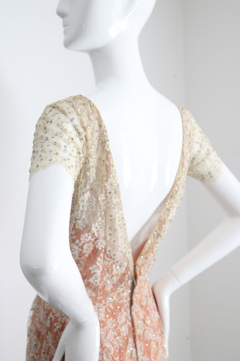 "Chantilly Lace & Rhinestones" Vintage 1950's Howard Greer Lace Dress UK 8 US 4