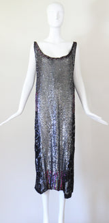 "Silver Sequins" Vintage 1920's Silver Sequin Tabard Dress UK 10-14 US 6-10