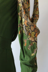 "Amber Lamé" Vintage 1930's Moss Green Silk & Amber Lamé Evening Gown UK 12-14 US 8-10