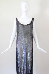 "Silver Sequins" Vintage 1920's Silver Sequin Tabard Dress UK 10-14 US 6-10