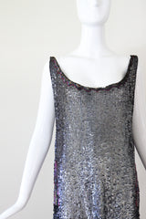 "Silver Sequins" Vintage 1920's Silver Sequin Tabard Dress UK 10-14 US 6-10