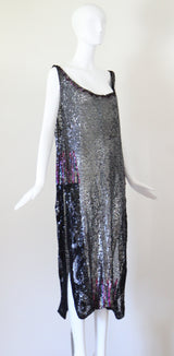 "Silver Sequins" Vintage 1920's Silver Sequin Tabard Dress UK 10-14 US 6-10