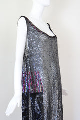 "Silver Sequins" Vintage 1920's Silver Sequin Tabard Dress UK 10-14 US 6-10
