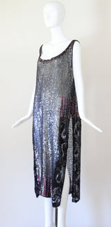 "Silver Sequins" Vintage 1920's Silver Sequin Tabard Dress UK 10-14 US 6-10