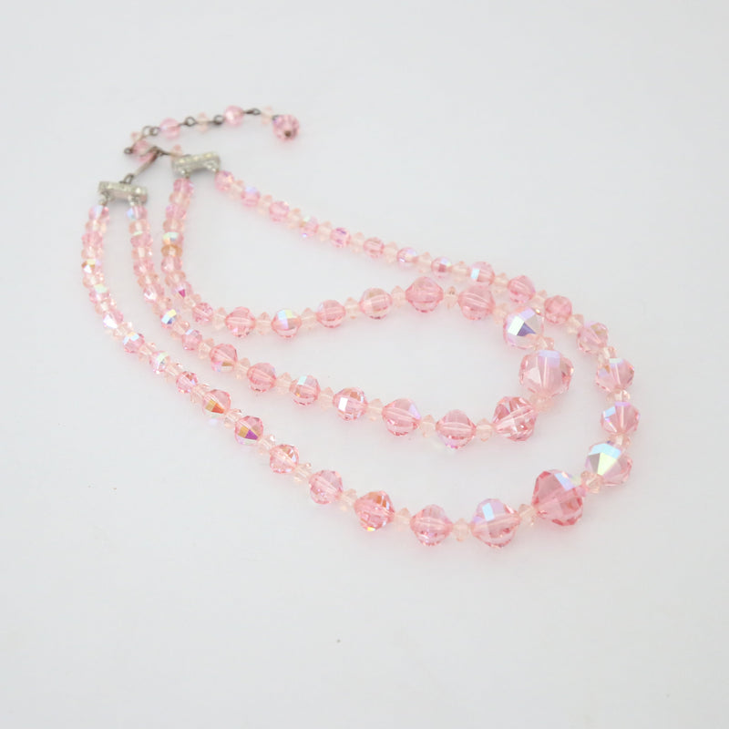 "Sugar Pink" Vintage 1950's Sugar Pink Glass Bead Multi-Strand Necklace