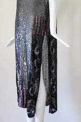 "Silver Sequins" Vintage 1920's Silver Sequin Tabard Dress UK 10-14 US 6-10