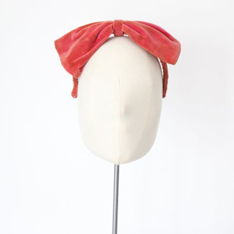 "Sun Kissed Coral" Vintage 1940's Pink Velvet Bow Headband