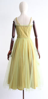 "Chartreuse Tulle & Gold Sequins" Vintage 1950's Chartreuse Green & Gold Tulle Dress UK 8 US 4