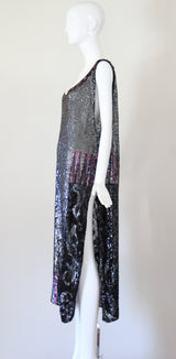 "Silver Sequins" Vintage 1920's Silver Sequin Tabard Dress UK 10-14 US 6-10