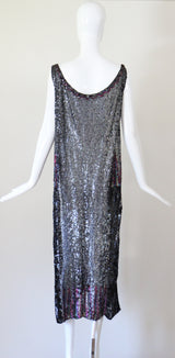 "Silver Sequins" Vintage 1920's Silver Sequin Tabard Dress UK 10-14 US 6-10