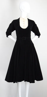 "Rhinestone Buttons & Velvet" Vintage 1950's Rhinestone Button & Velvet Dress UK 8 US 4