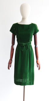 "Forest Velvet" Vintage 1950's Green Velvet Dress UK 8 US 4